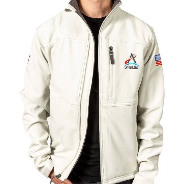 Man wearing Artemis Logo Soft Shell Jacket in white
