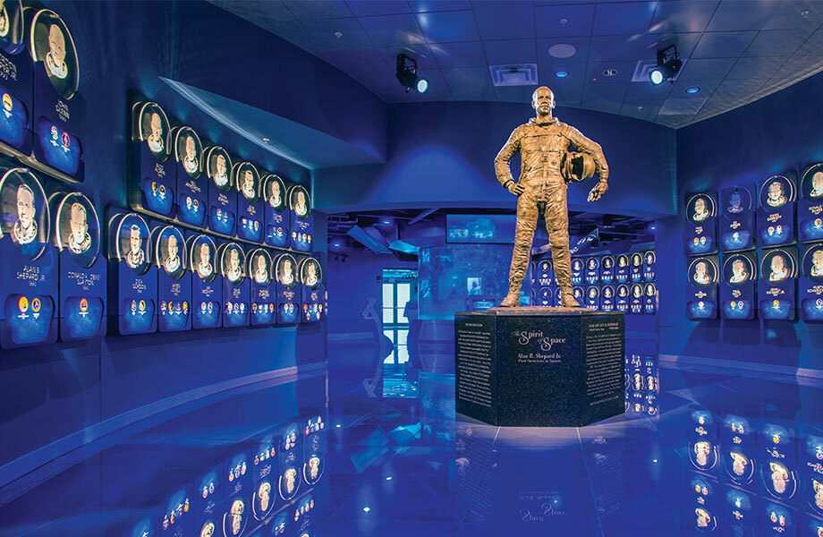 statue and memorials in the U.S. Astronaut Hall of Fame at Kennedy Space Center